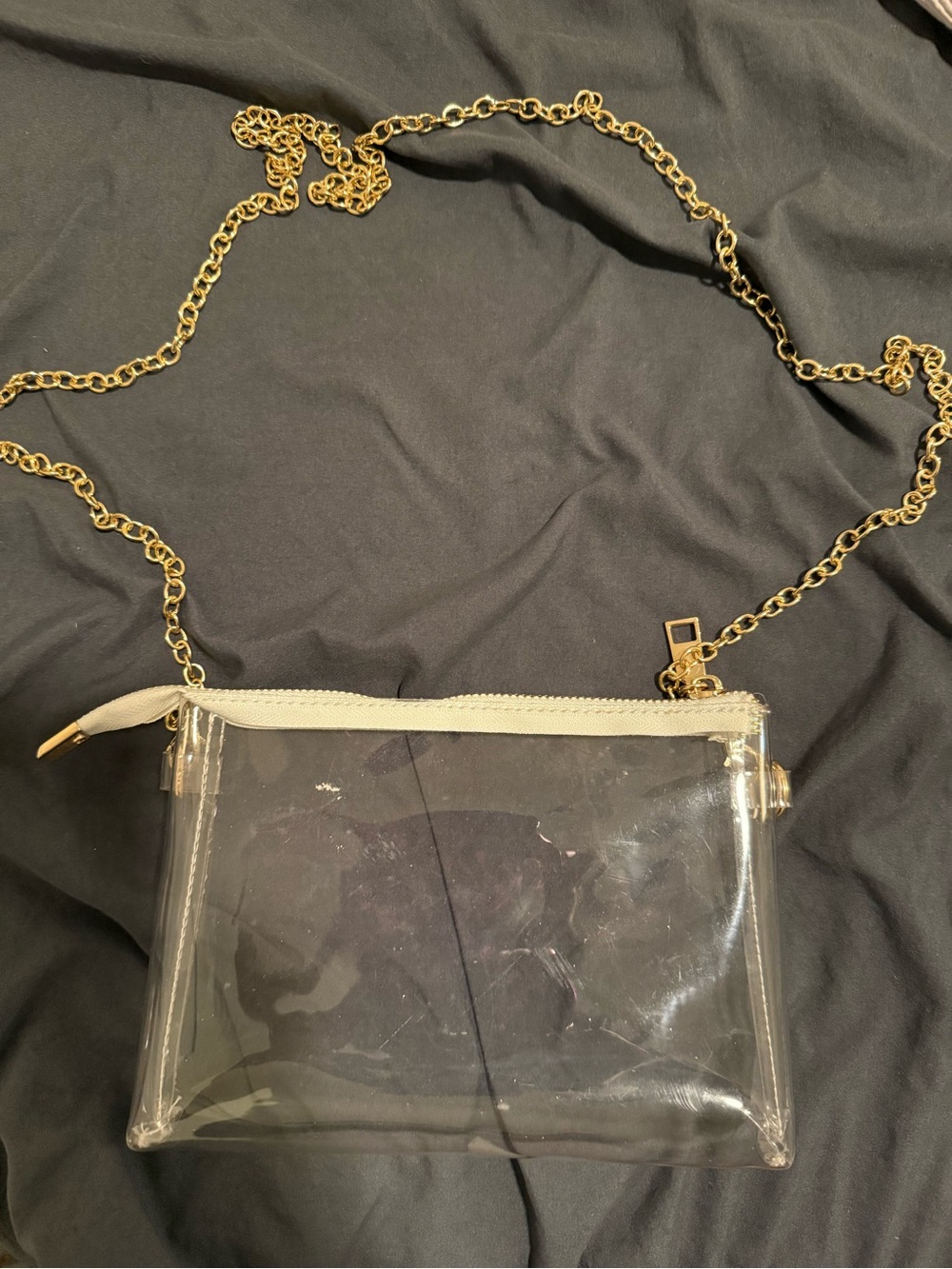 Clear Crossbody Bag with White Trim and Gold Chain